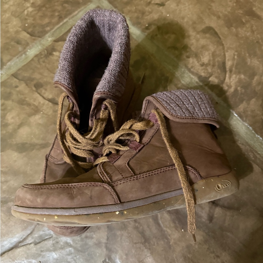 Chaco Brown Fold-Down Ankle Boots with Knit Collar